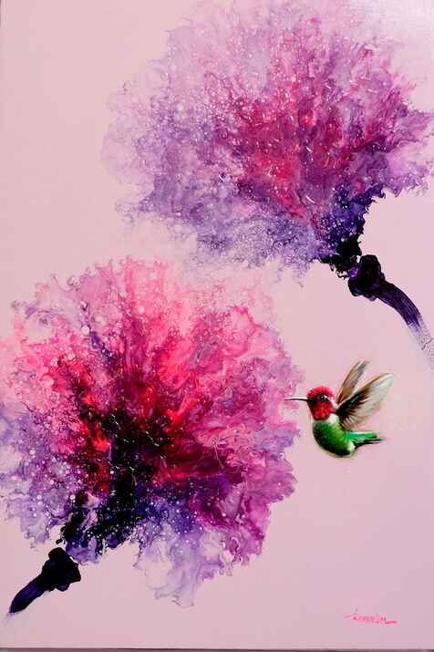 Hummingbird's Dance, 36x24 Inches, Acrylic on Canvas, 2025 - Image 1